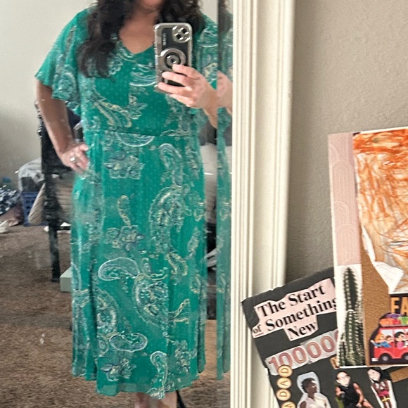 Dana Buchman Large dress green paisley print midi dress flutter sleeve A lined - Picture 10 of 10